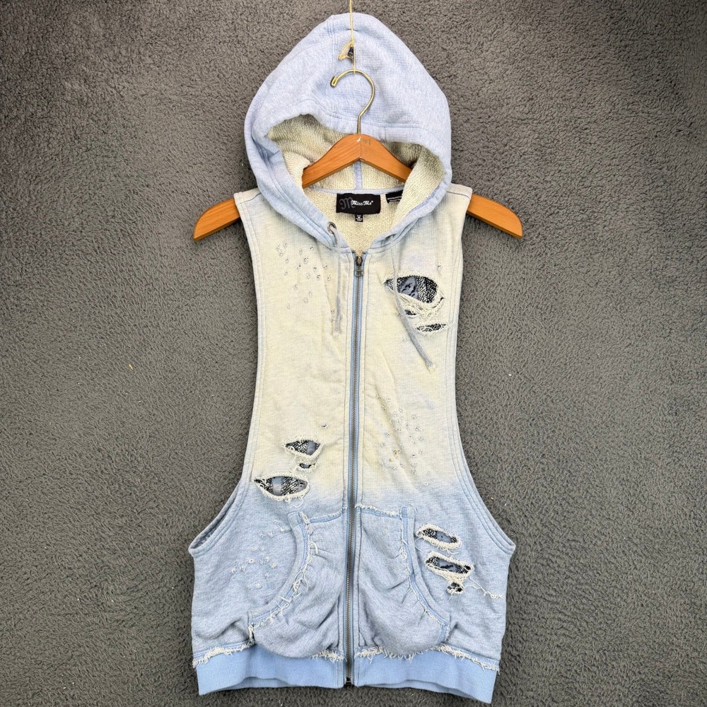 Miss Me Women‎ Medium Distressed Sleeveless Full Zip Hoodie Vest Ombre Bleach